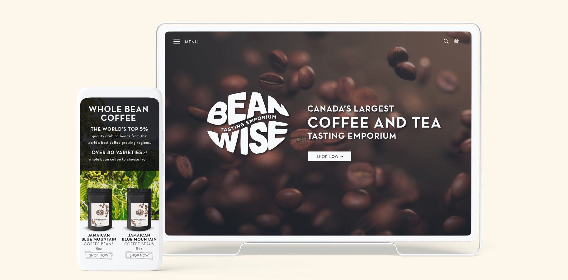 Website developed by Elite Digital for Beanwise on desktop and mobile.