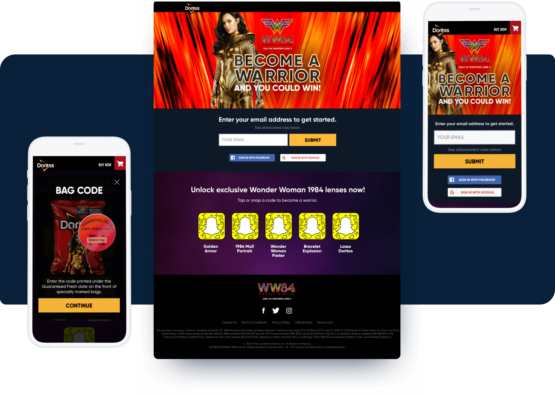 Responsive contest entry form asking for email to begin the Wonder Woman 1984 prize experience
