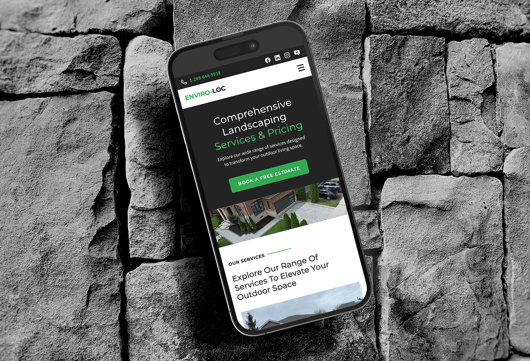 Enviro-Loc website redesign shown on a mobile phone screen