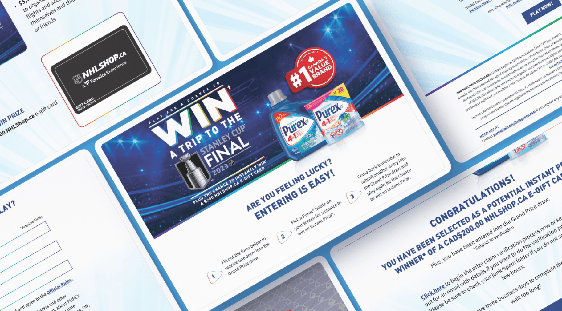 Prize winner notification and claim instructions for CAD $200 NHLShop e-gift card