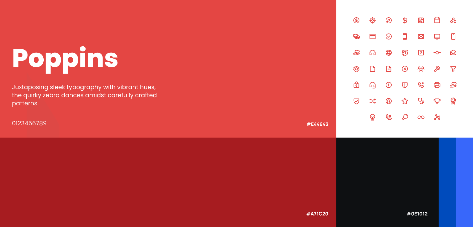 Unite visual identity board showing Poppins typography and primary colour palette