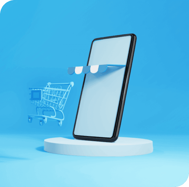 Mobile phone with a cart indicating eCommerce transaction