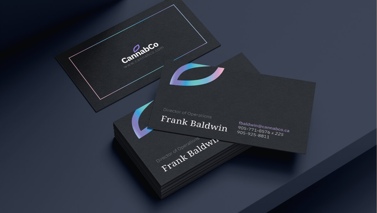 Business cards that Elite Digital created for Cannabco.
