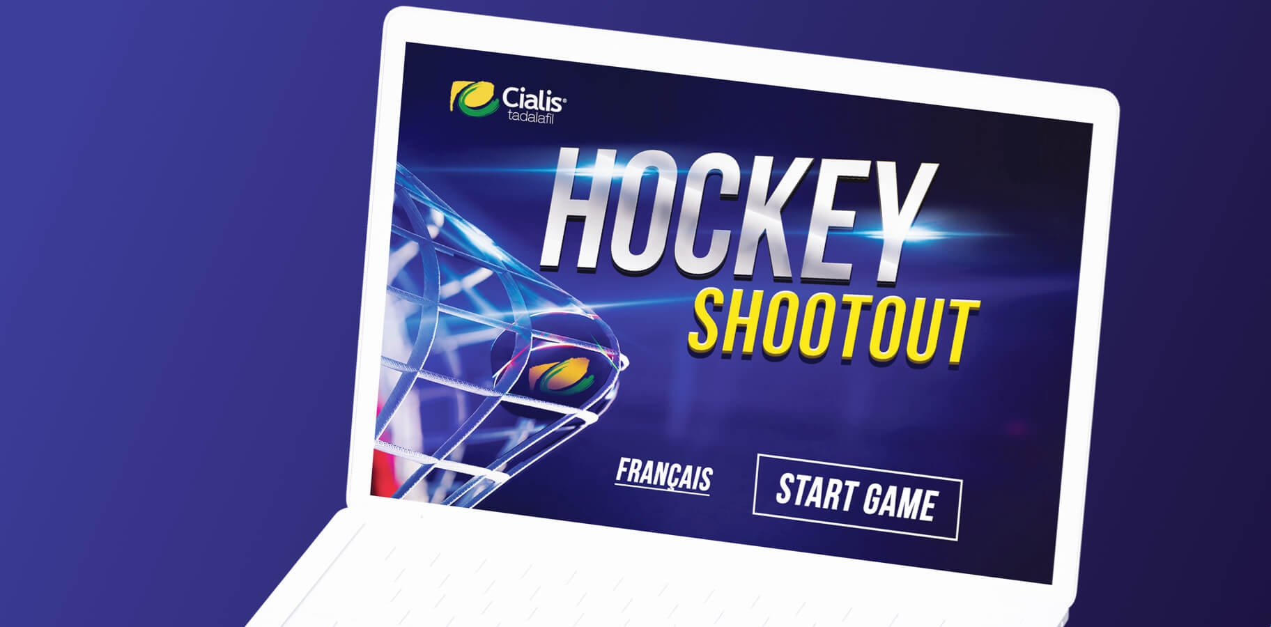 Hockey shootout game that Elite Digital developed for Cialis on desktop.