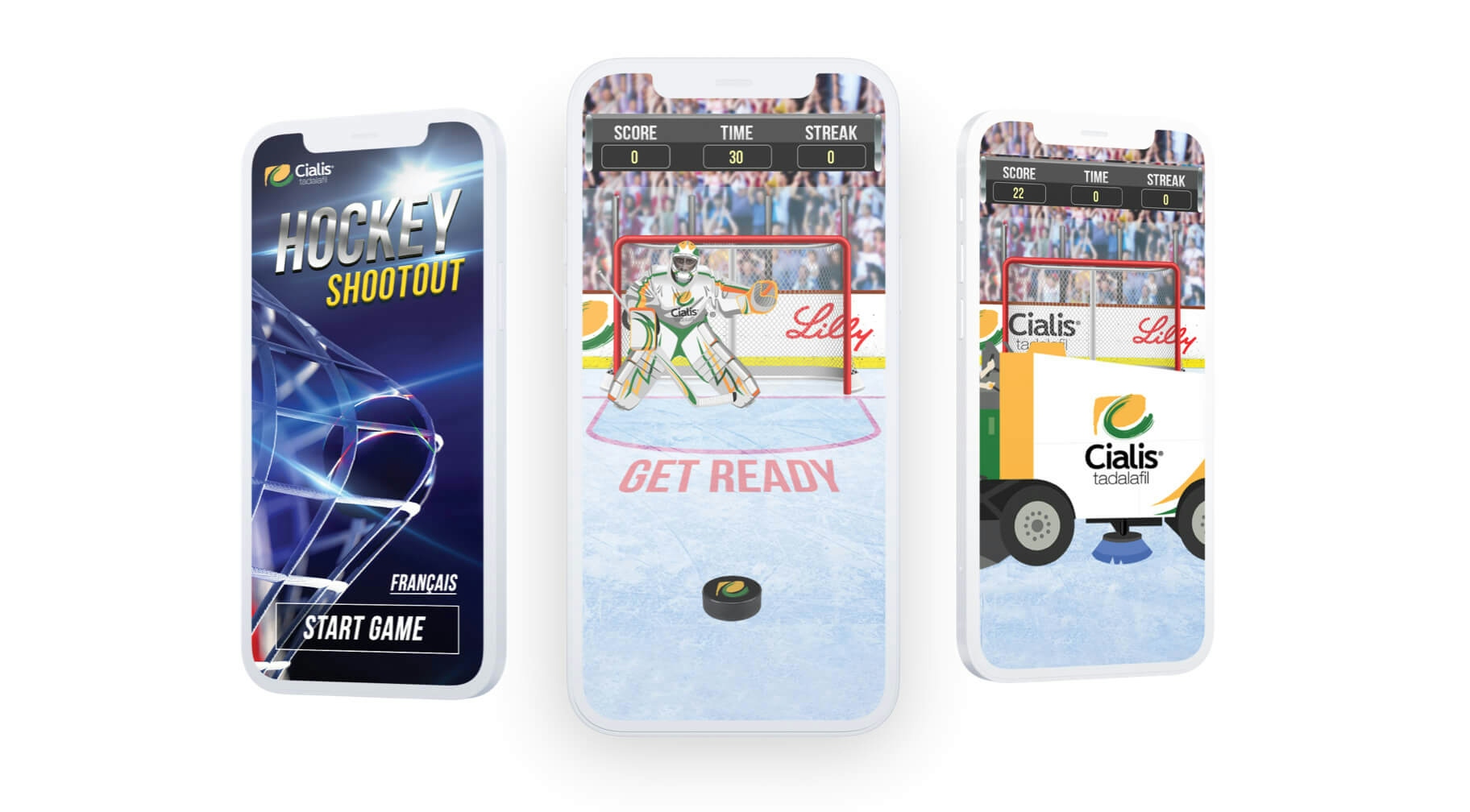 Hockey shootout game that Elite Digital developed for Cialis on mobile.
