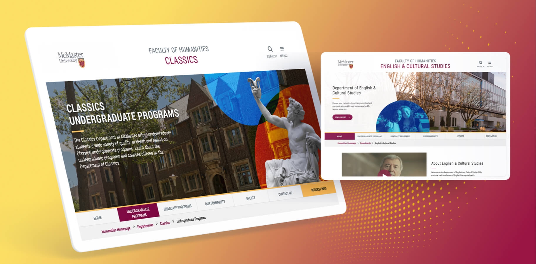McMaster University’s Faculty of Humanities website that Elite Digital created on desktop.