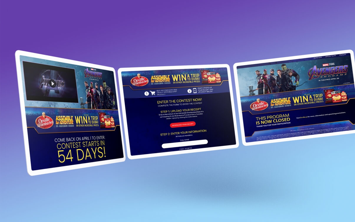Contest marketing campaign for Orville Redenbacher on desktop that was developed by Elite Digital.