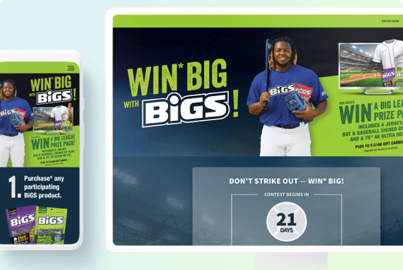 Interactive streaming website for BIGS Sunflower Seeds. Win Big With BiGS Microsite