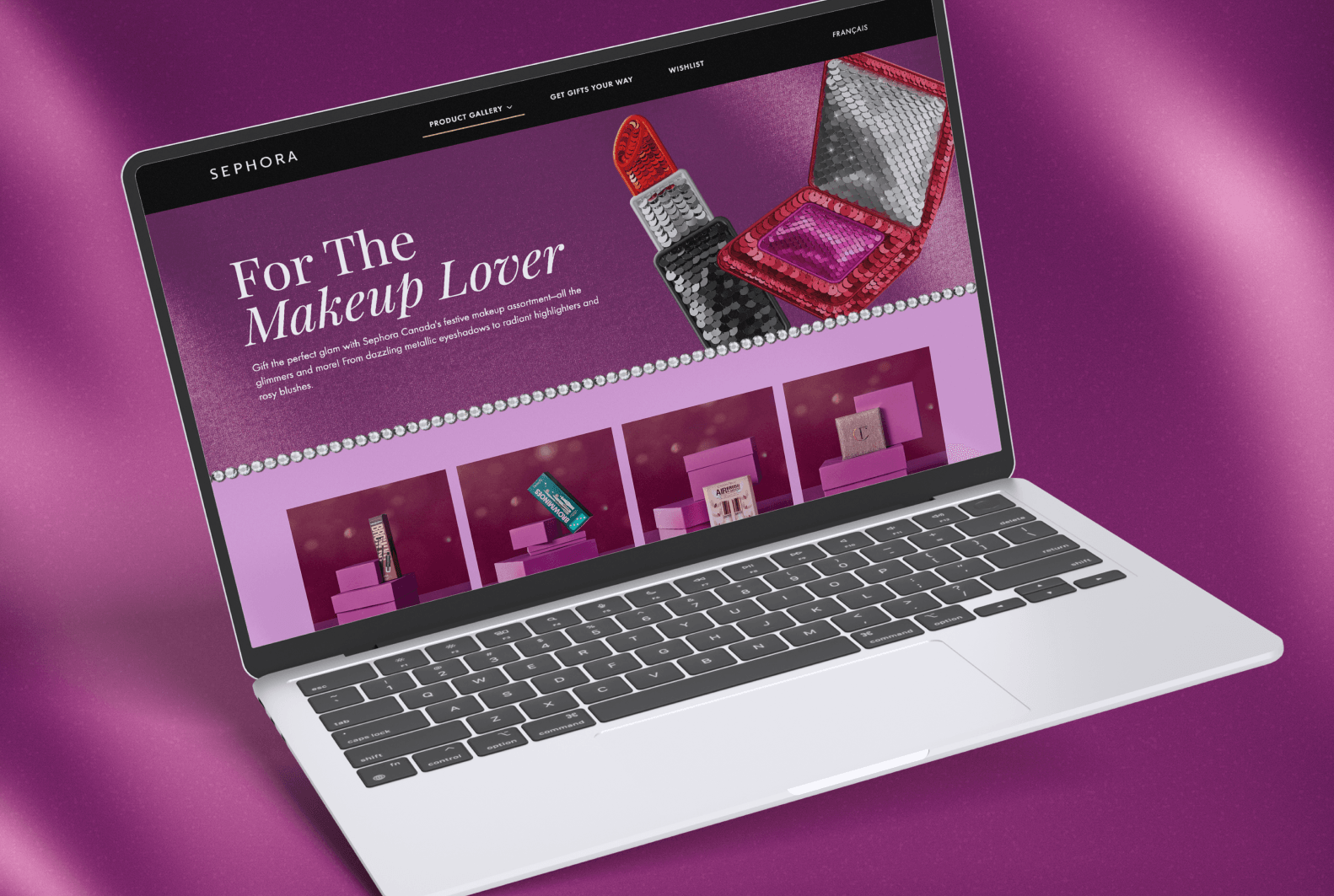Sephora Holiday Micro-Site homepage displayed on a laptop