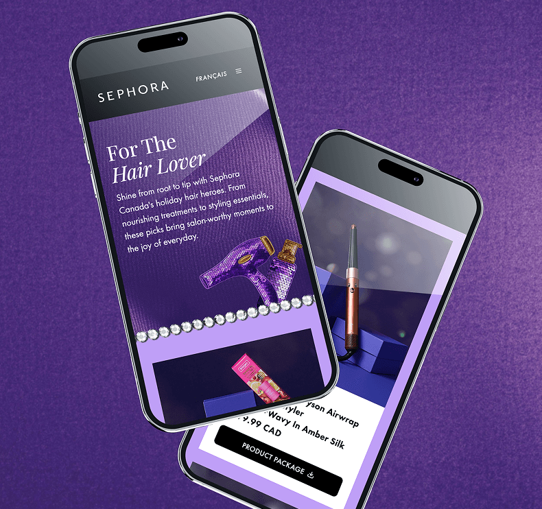 Sephora Holiday Micro-Site product pages displayed on mobile phones