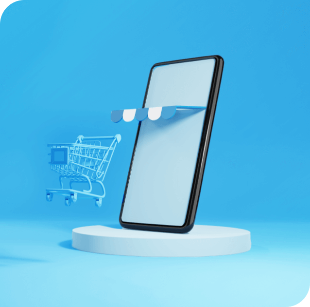 Mobile phone with a cart indicating eCommerce transaction