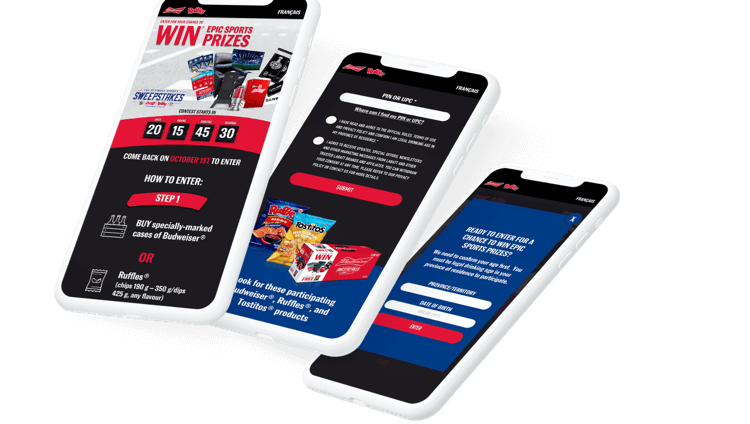 Contest marketing microsite on mobile for Budweiser and Ruffles that was developed by Elite Digital.