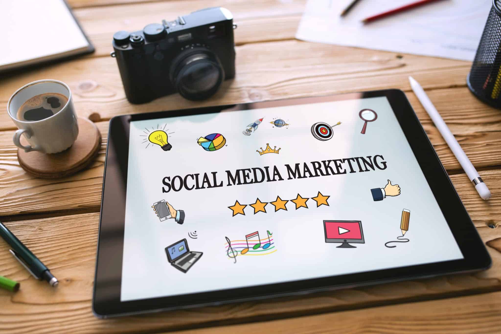 Social media marketing icons on tablet