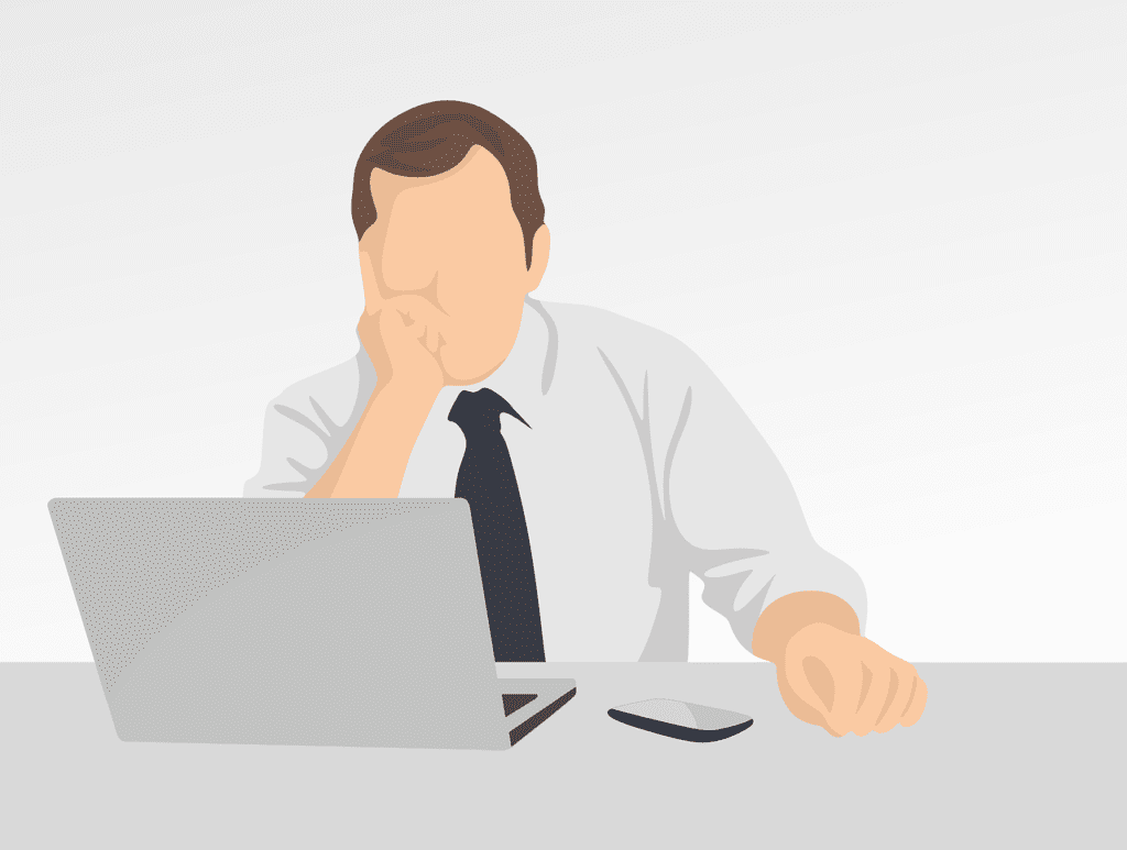Graphic design image of man looking bored at his laptop screen
