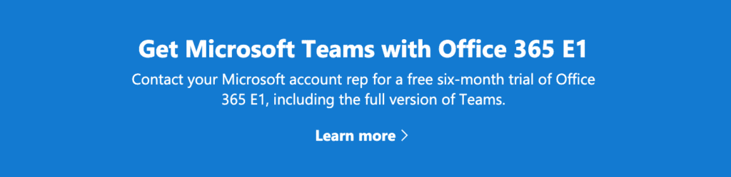 Microsoft Teams Office with Office 365 E1 free trial