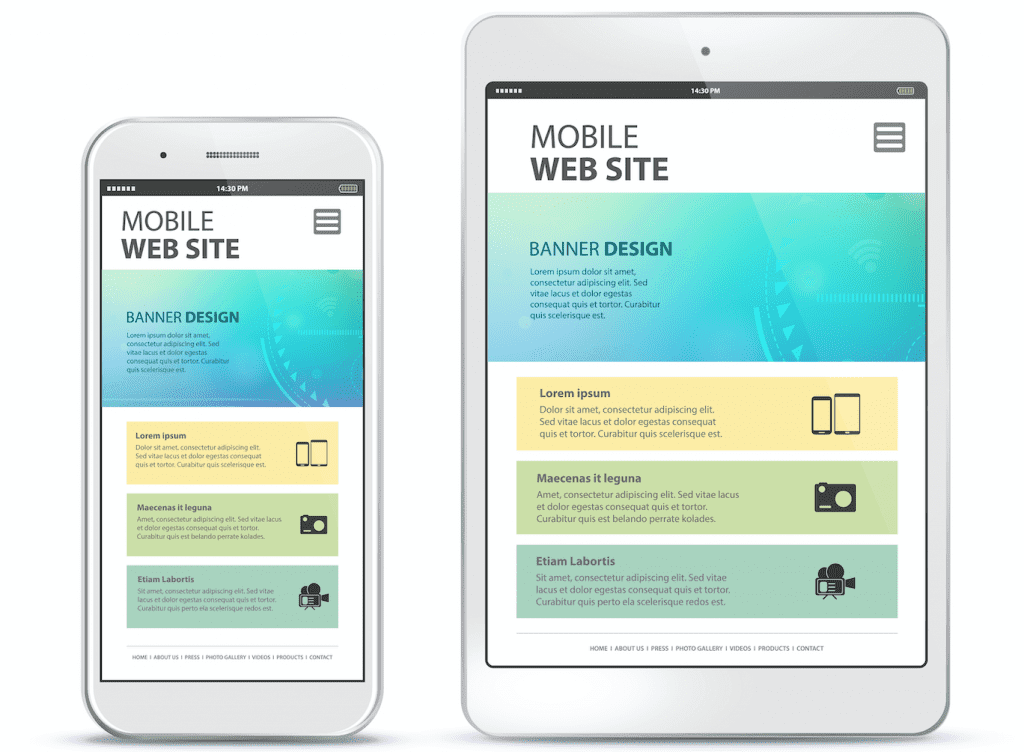 Mobile website design on mobile phone and tablet