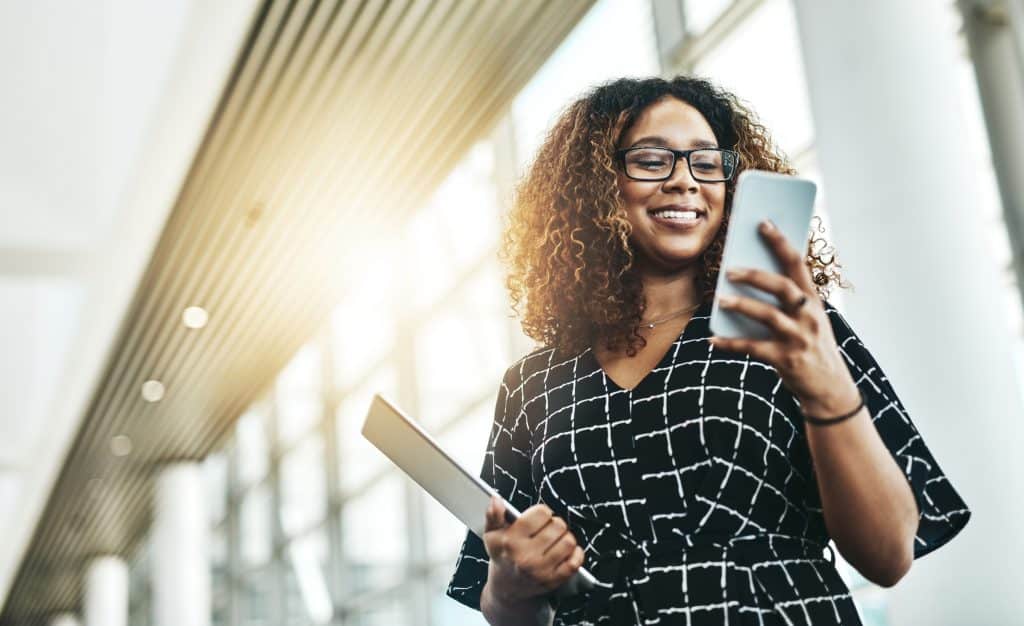 A woman looking at phone