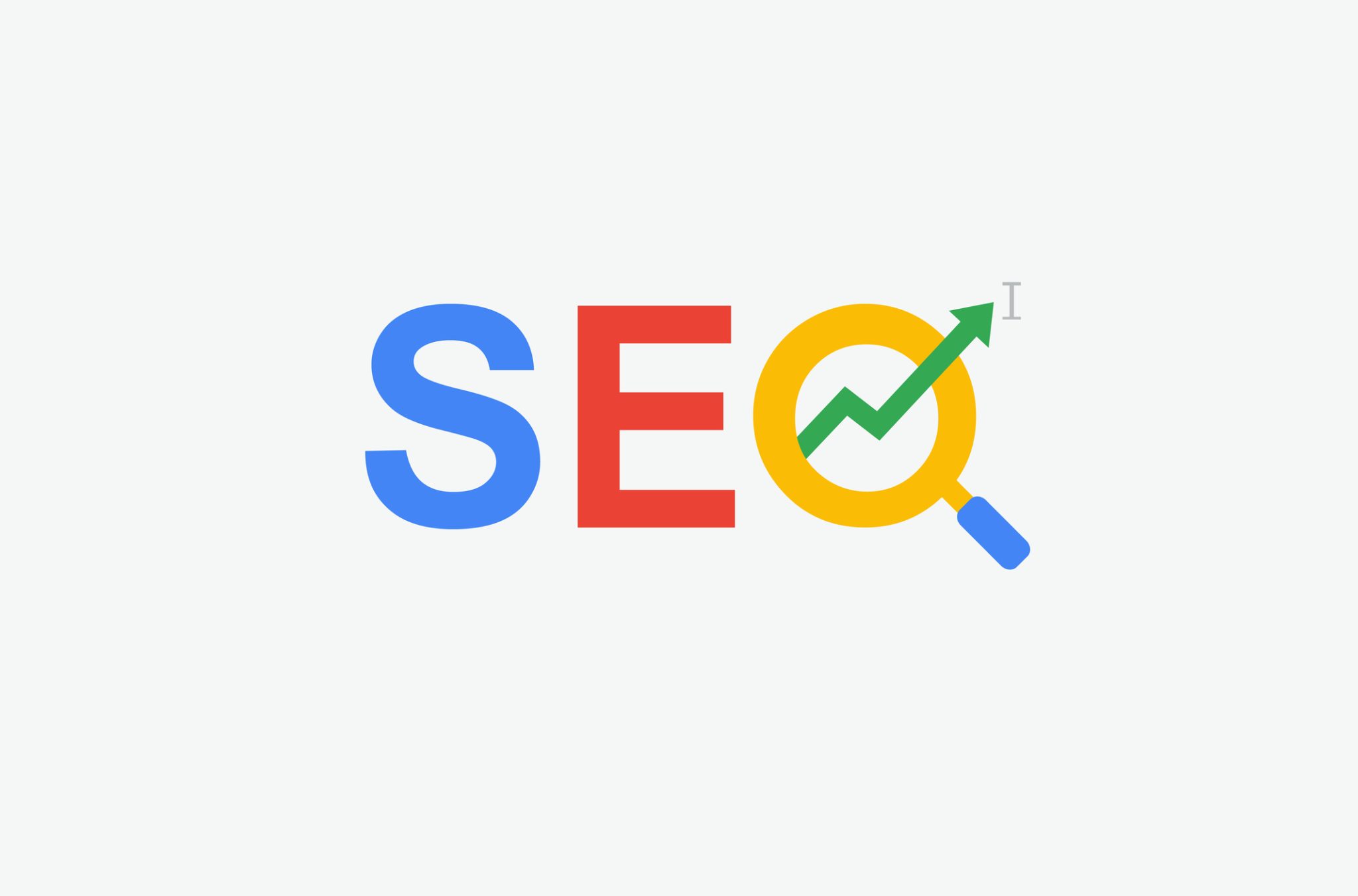 SEO (search engine optimization) minimal flat logo with magnifying glass, arrow and cursor symbol