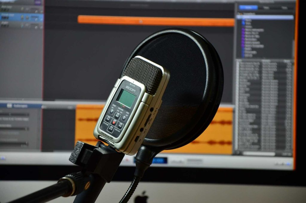 Microphone in a studio used to create digital audio materials