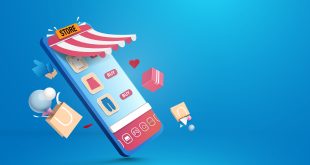 Shopping online in smartphone application. Digital marketing Vector illustration