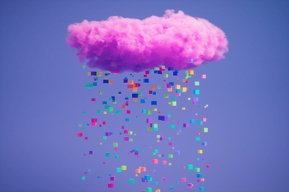 Cloud raining down various coloured-squares.