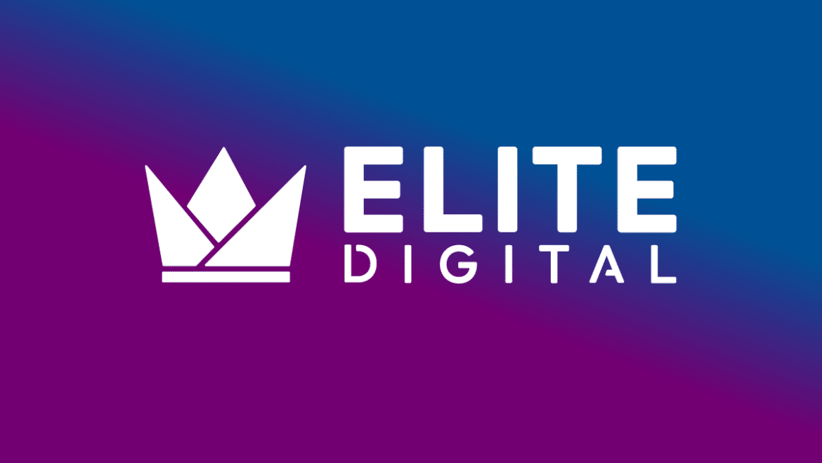Digital marketing logo on a purple background.